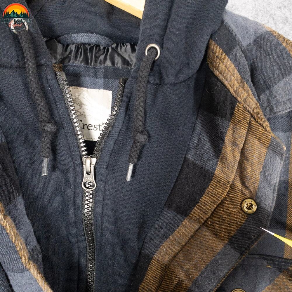 North Crest Shacket Multicolor Black Plaid Hooded Jacket Cabincore Men's Size M - Picture 5 of 11